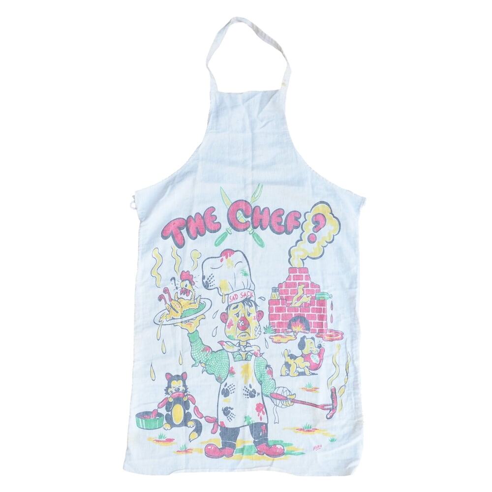 Vintage 60s Barth and Dreyfuss‎ Funny Chef Apron Size Small Kitchen Apron